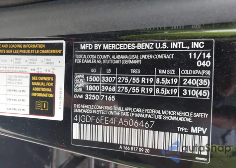 2015 Mercedes-Benz Gl 450 4Matic from USA, damaged, VIN 4JGDF6EE4FA506467